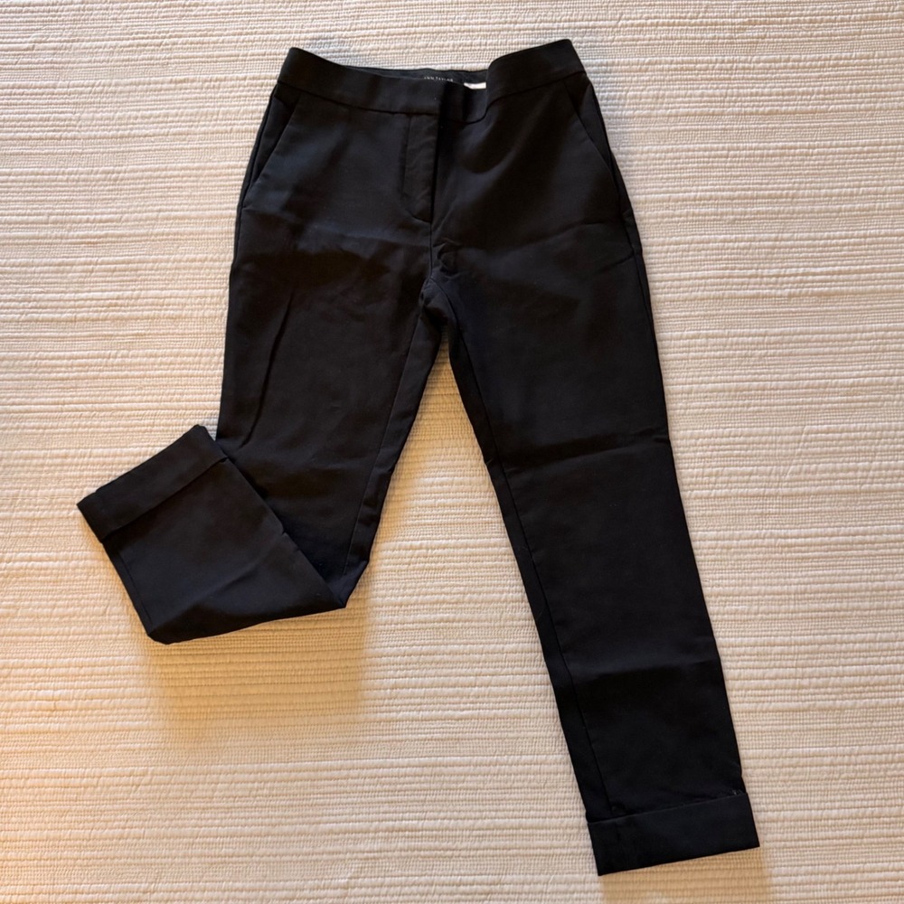 Ann Taylor WomensPetite Black Ankle Pants Cuffed Straight Leg Trousers Size 00P